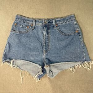 Levis 501 Cut Off Shorts Womens W31 Blue Denim Button Fly Distressed High Rise